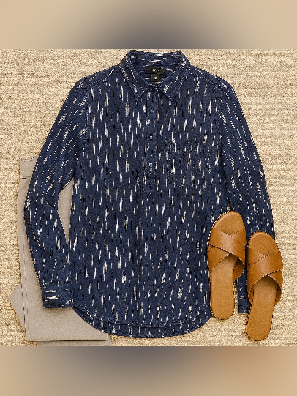 Vintage J.Crew | Tall Popover Shirt | 90s Cotton | Blue Print | Size 8 Tall